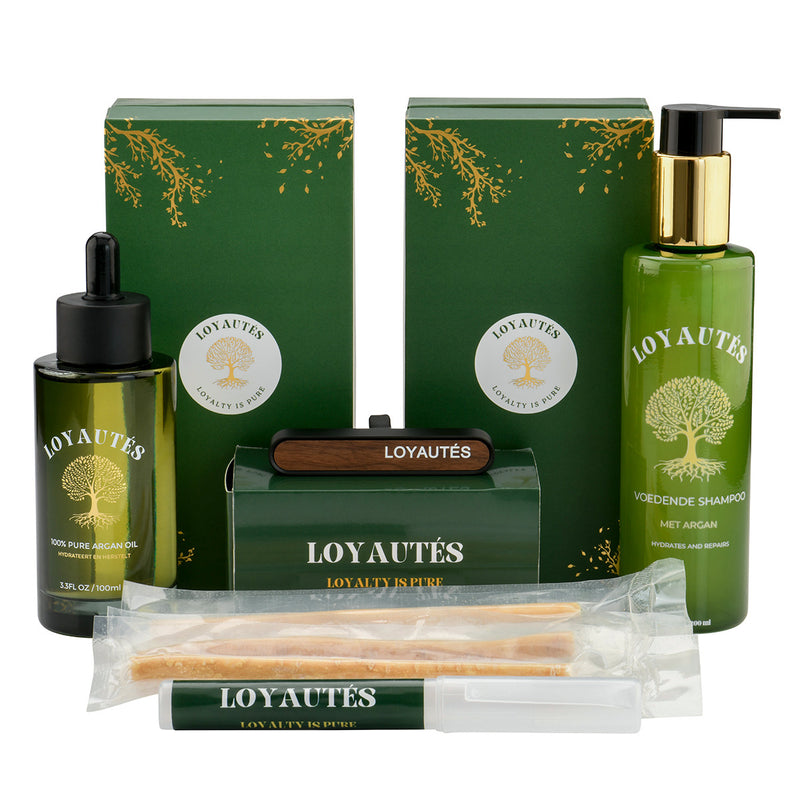 LOYAUTÉS complete set — arganolie, verzorgingsproducten en verzegelde miswak sticks